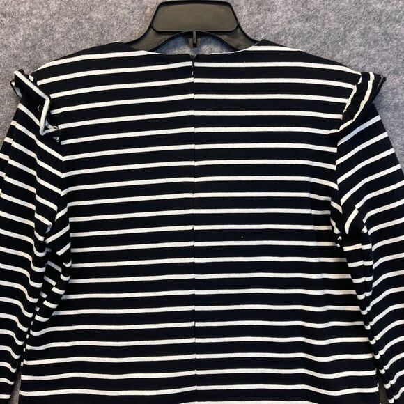 ENGLISH FACTORY Top Women's Small Black White Striped Ruffled Trim Long Sleeve - Picture 10 of 13